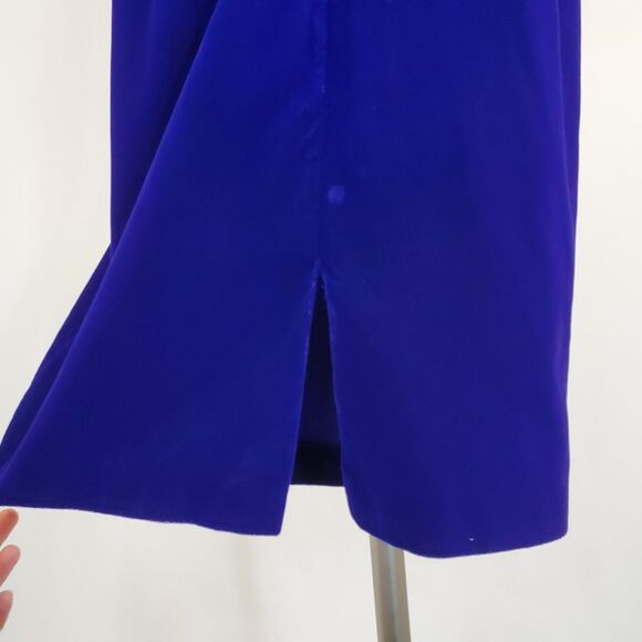 VTG 80s 90s Velvet Puff Sleeve Cocktail Dress Rhinestones Open Back Purple Retro - Picture 16 of 16